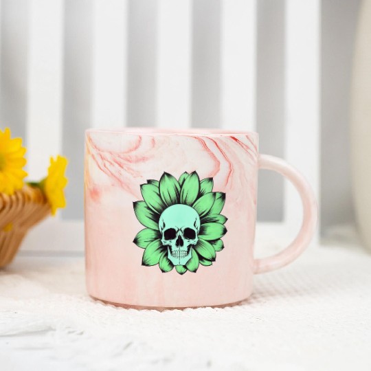 Green Toxic Sunflower Skull Vintage Style Marble Mugs