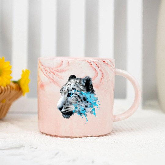 Watercolor Snow Panther Leopard Artsy Watercolour Marble Mugs