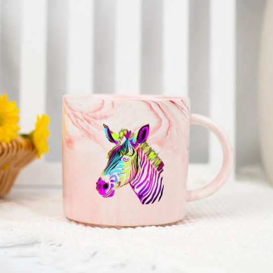 Zebra Neon Colors Portrait Marble Mugs