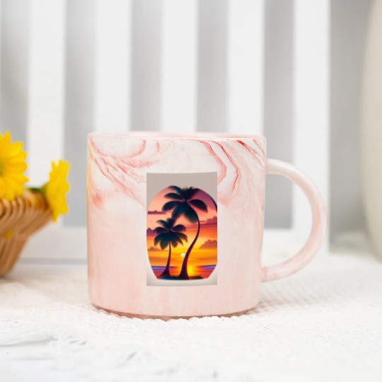 The sunset Palm tree logo design in Marble Mugs
