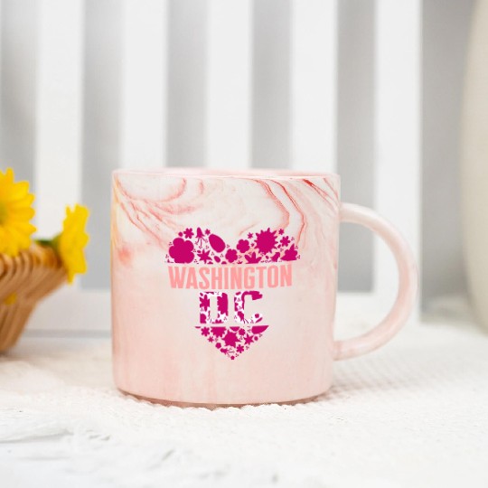 Washington DC Marble Mugs, Cherry Blossom Heart Floral