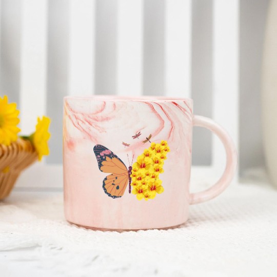 Butterfly with a Hibiscus Wing Marble Mugs