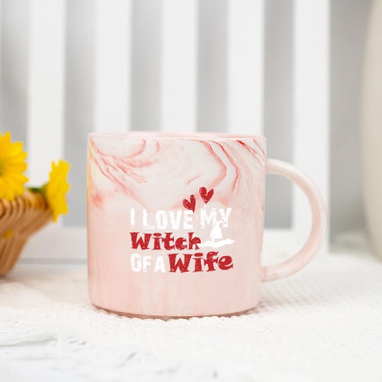 Funny I Love My Witch Wife Halloween For Husband Marble Mugs