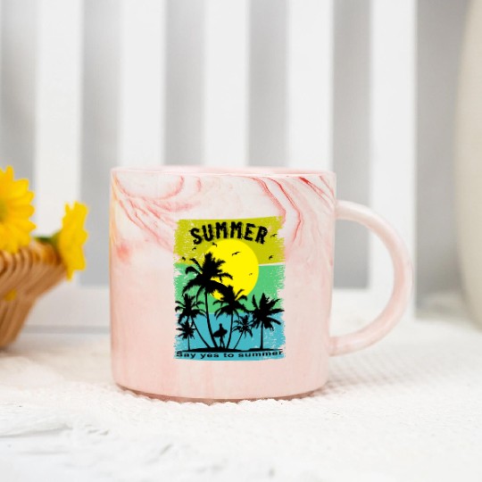 Say Yes To Summer Beach Sun Sea Marble Mugs