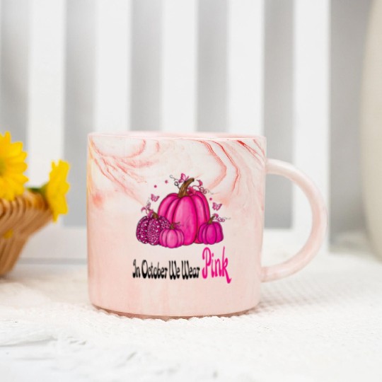 In October We Wear Pink Cancer Awareness Marble Mugs