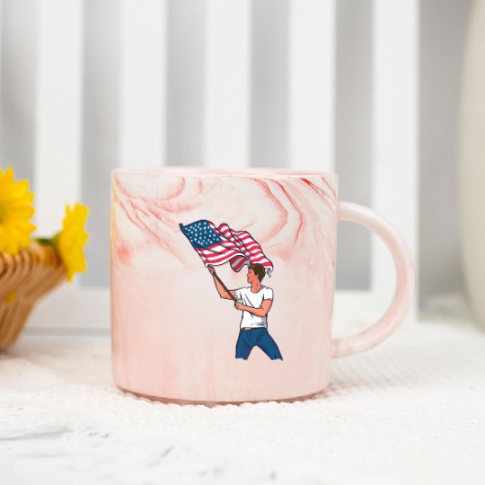 Waving Usa Flag Marble Mugs