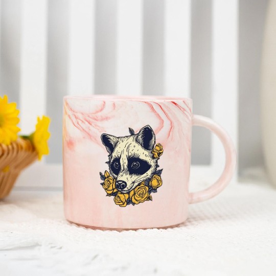 Yellow Flower Raccoon Marble Mugs