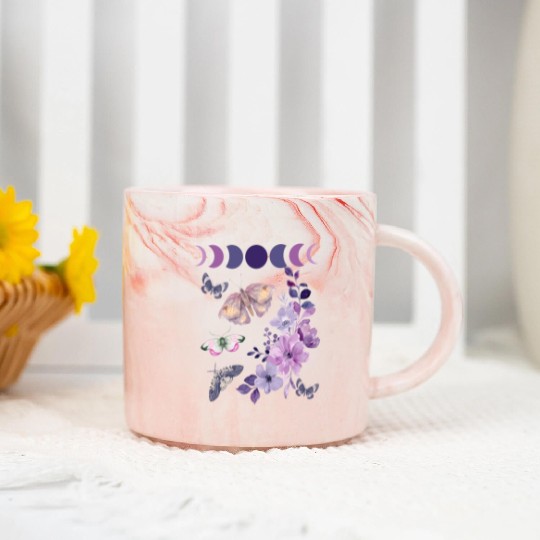 Violet Purple Moon Moth Flower Marble Mugs