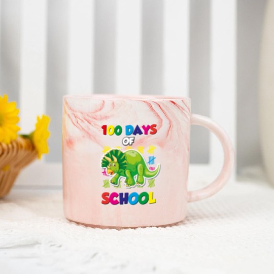 100 days of school green triceratops Marble Mugs
