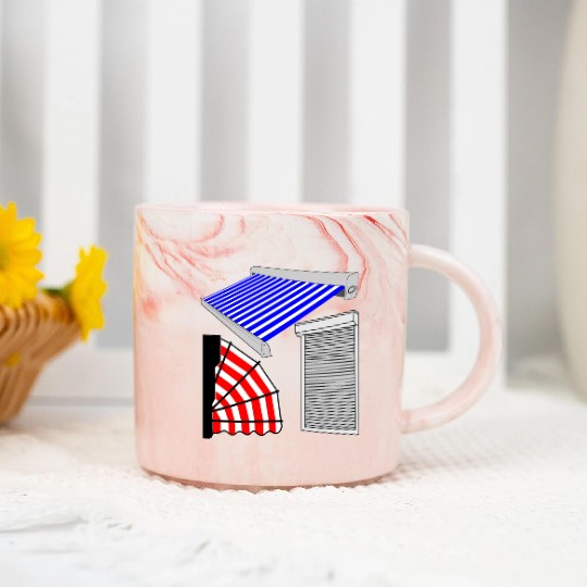 Sun awnings, canopies blue white striped, marquis Marble Mugs