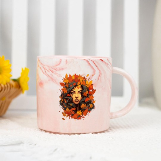 Autumn Woman Nature Leaves Season Marble Mugs