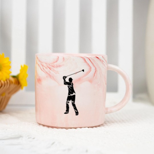 Golf Golfer Silhouette - White Grunge Design Marble Mugs