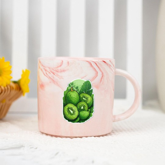 Green Kiwi Pattern Sticker Marble Mugs