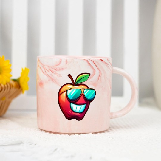 Cool Apple with Sunglasses - Cheerful Fruit Design Marble Mugs