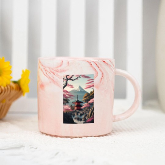 Asia Landscape Serene Mount Fuji Marble Mugs