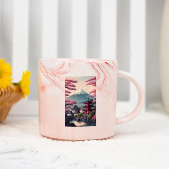 Asia Landscape Serene Mount Fuji Marble Mugs