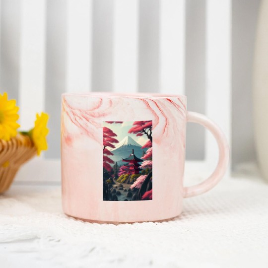 Asia Landscape Serene Mount Fuji Marble Mugs