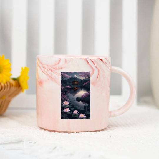 Asia Landscape by night Serene Mount Fuji Marble Mugs