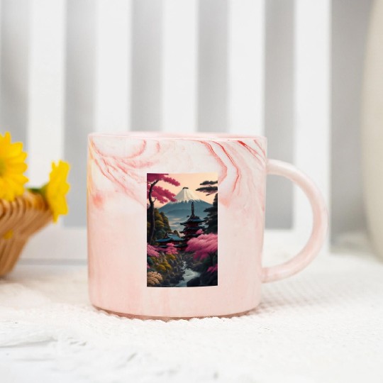 Asia Landscape Serene Mount Fuji Marble Mugs