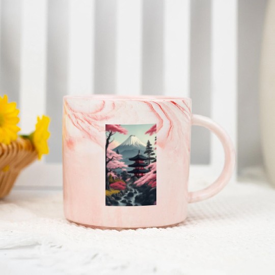 Asia Landscape Serene Mount Fuji Marble Mugs