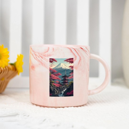 Asia Landscape Serene Mount Fuji Marble Mugs