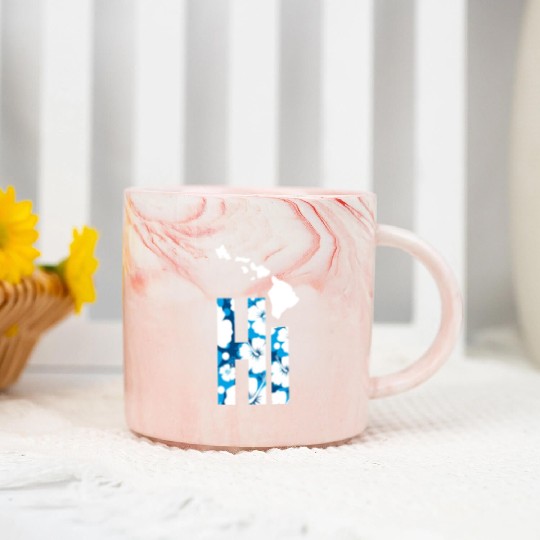 Hawaii Hi Hibiscus Blues Marble Mugs