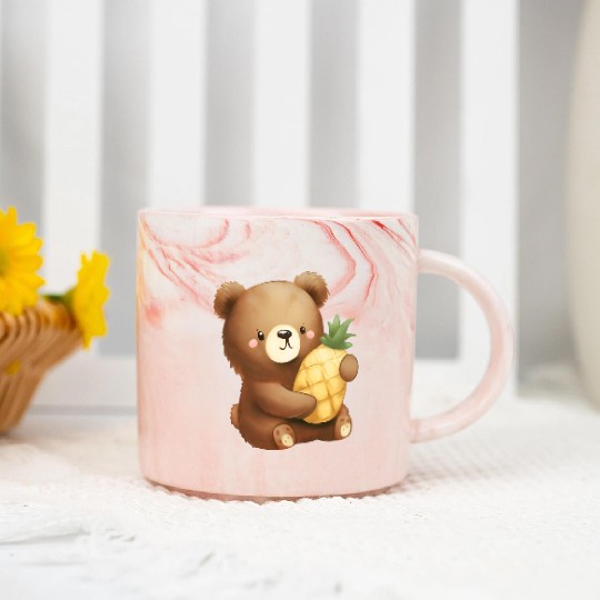 Bear loves pineapple Marble Mugs