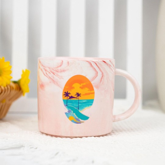 Golden Horizon: Serene Sunset & Surfing Paradise Marble Mugs
