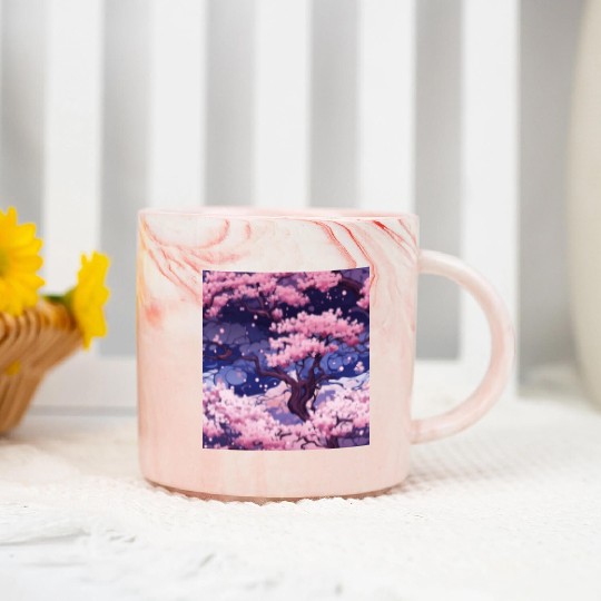 Anime Euphoria: Fantasy Cherry Blossom Dreamscape Marble Mugs