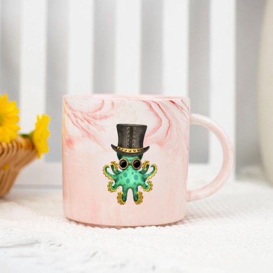 Steampunk Green Octopus Marble Mugs