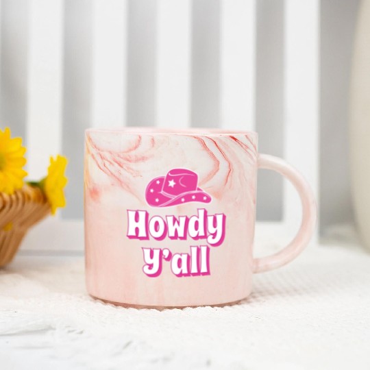 Howdy Y all Pink Cowboy Hat Marble Mugs
