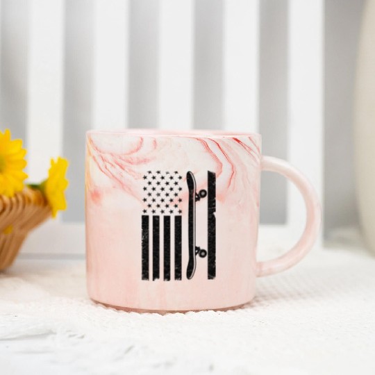 Us Flag Skateboard Patriotic 4th Of July Funny Marble Mugs
