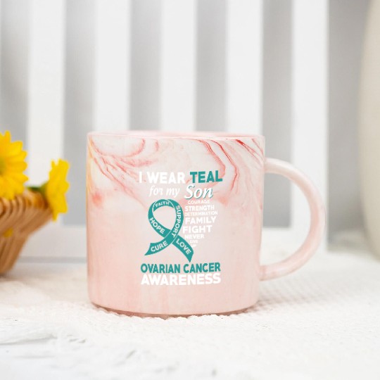 I Wear Teal For My Son Ovarian Cancer Awareness Marble Mugs