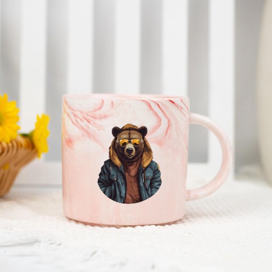 Street Style Brown Bear | Bear Lovers Marble Mugs