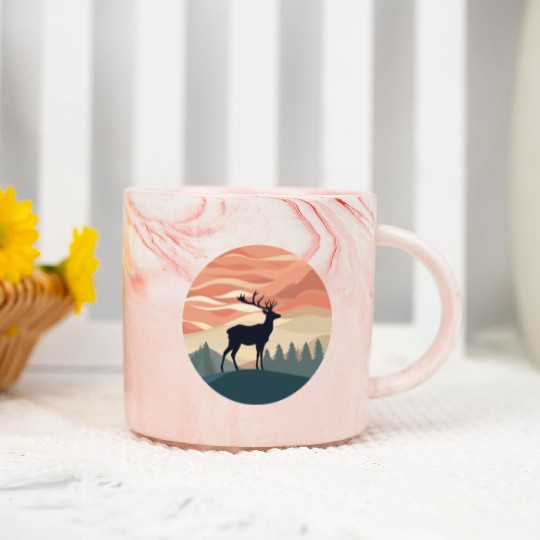 Deer Silhouette Emerald Forest Wanderlust Design Marble Mugs