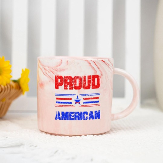 Proud American USA Flag, Patriotic 4th of July Marble Mugs