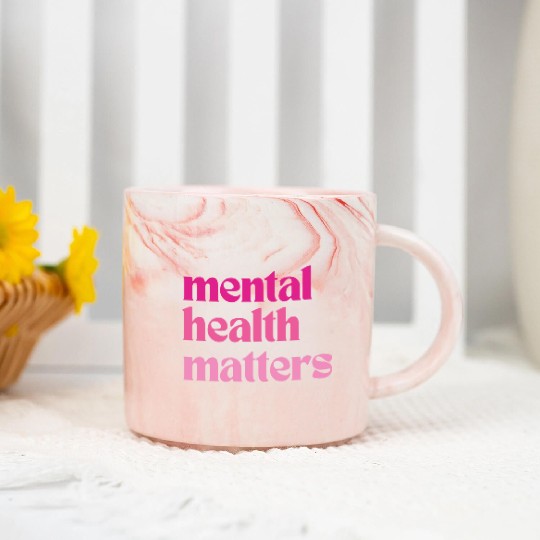 Mental Health Matters Retro Quote Barbiecore Pink Marble Mugs