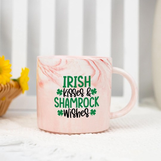Irish Kisses And Shamrock Wishes Clover Marble Mugs