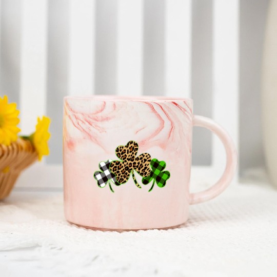 St Patricks Day Leopard Print Plaid Shamrock Marble Mugs