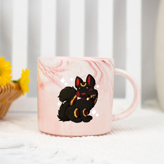 Maneki Neko Black Marble Mugs