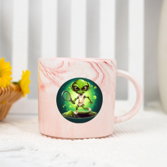 Strong Alien Tennis Player at Sunset Marble Mugs
