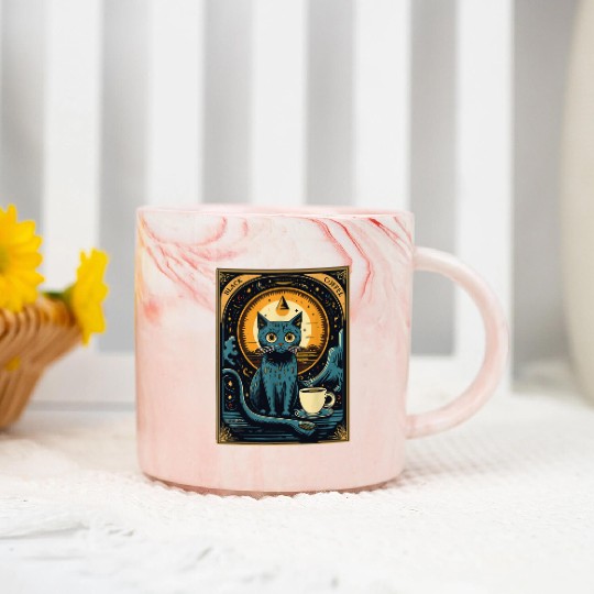 Black Coffee Cat Tarot Card Occult Marble Mugs