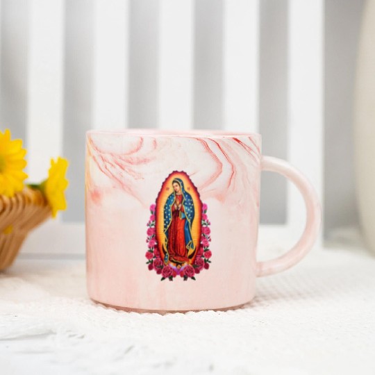 Virgin Mary Lady of Guadalupe Virgen De Guadalupe Marble Mugs