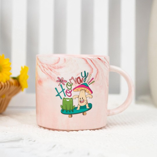 Sweet Frog Skateboarding With A Mushroom Marble Mugs