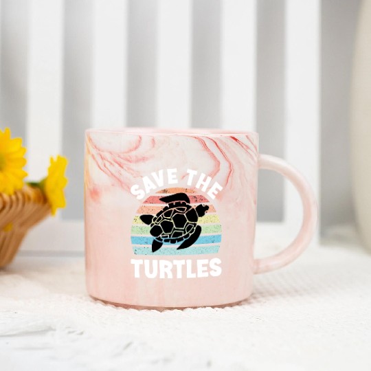 Save The Turtles Sea Turtle Retro Sunset Marble Mugs