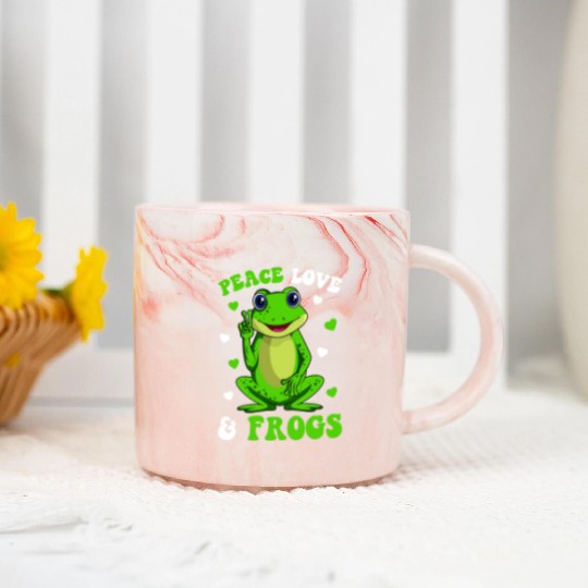 Peace Love Frogs Lover Frog Kids Girls Women Marble Mugs