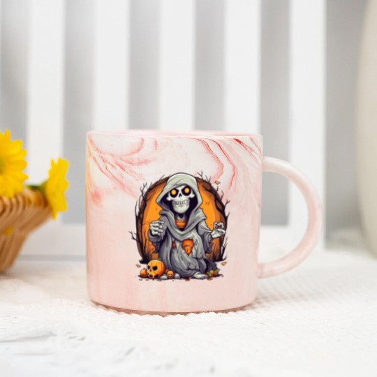 Eerie Halloween Ghoul Art, Spooky Season Delight 5 Marble Mugs