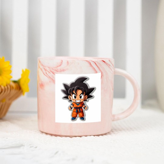 Goku Sticker Happy Bold Colors art toy style Marble Mugs