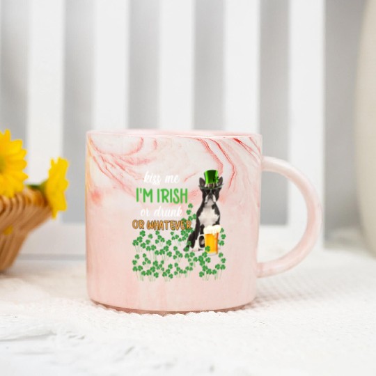 Boston Terrier Kiss Me I'm Irish Or Drunk Or Whate Marble Mugs