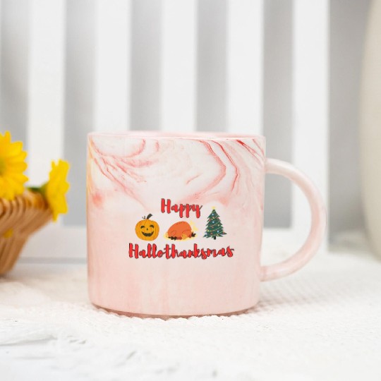 Happy HalloThanksMas Marble Mugs